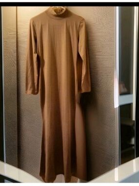 Long Sleeve Turtleneck Maxi Dress in Camel